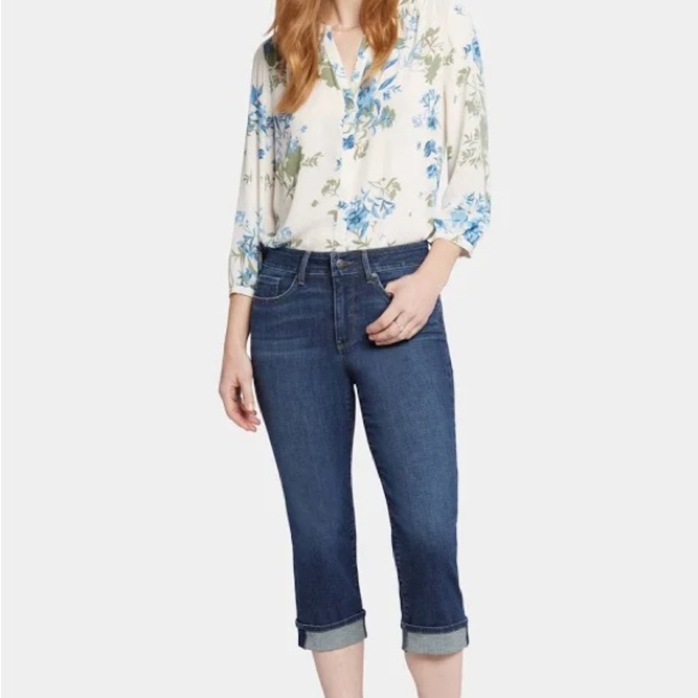 NYDJ “Marilyn” Cuffed (or not) Lift Tuck Technology Blue Denim Crop Jean Sz 16